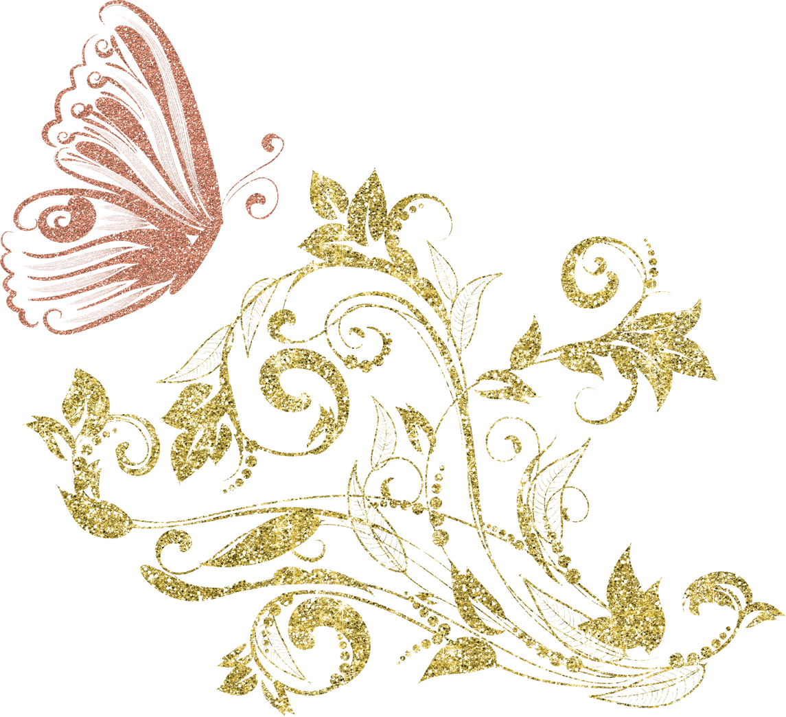 Gold Flower Plant with Butterfly Illustration